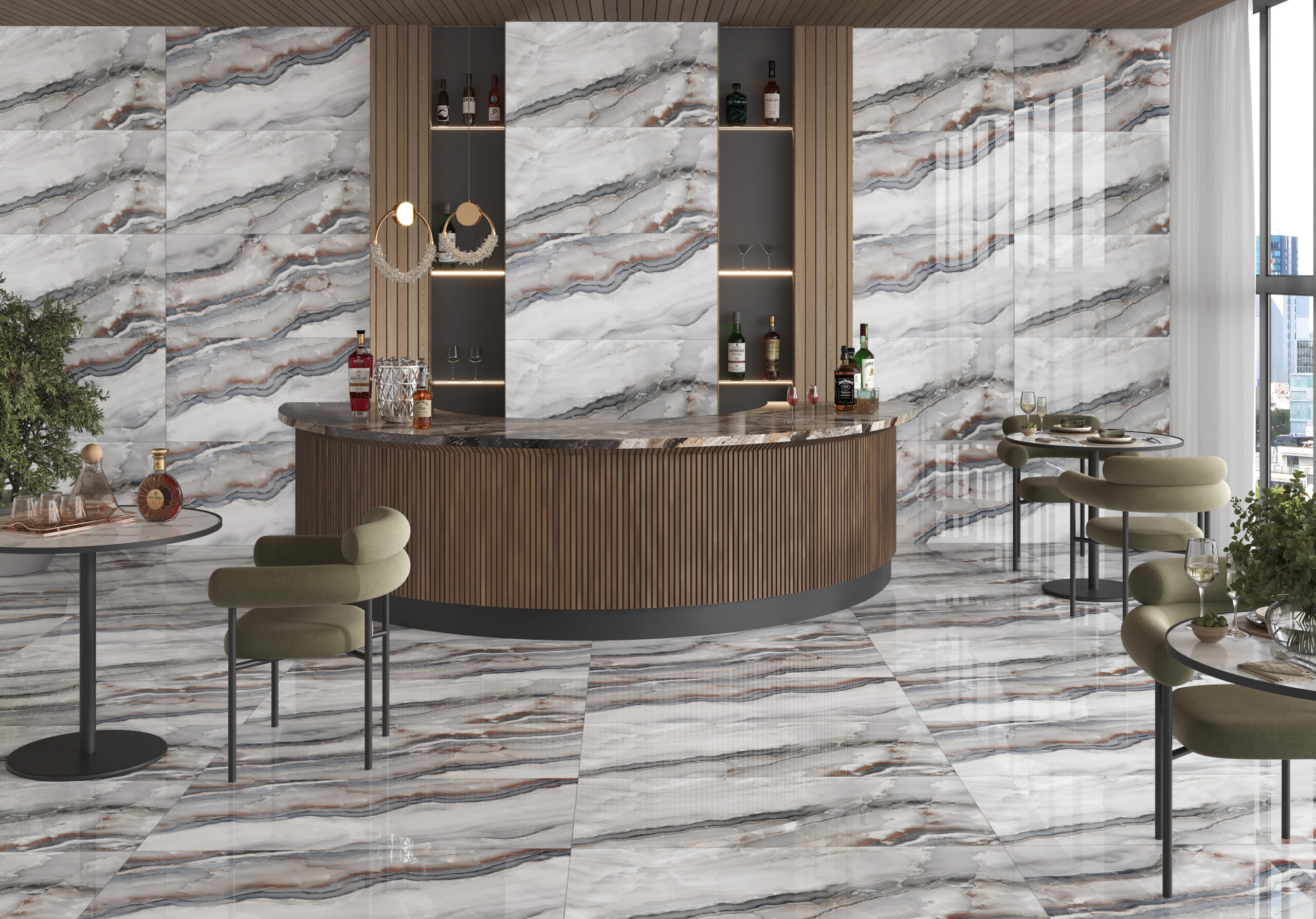 Onyx Avion Grey 600x1200mm High Gloss Polished Porcelain Wall & Floor Tile - Image 3